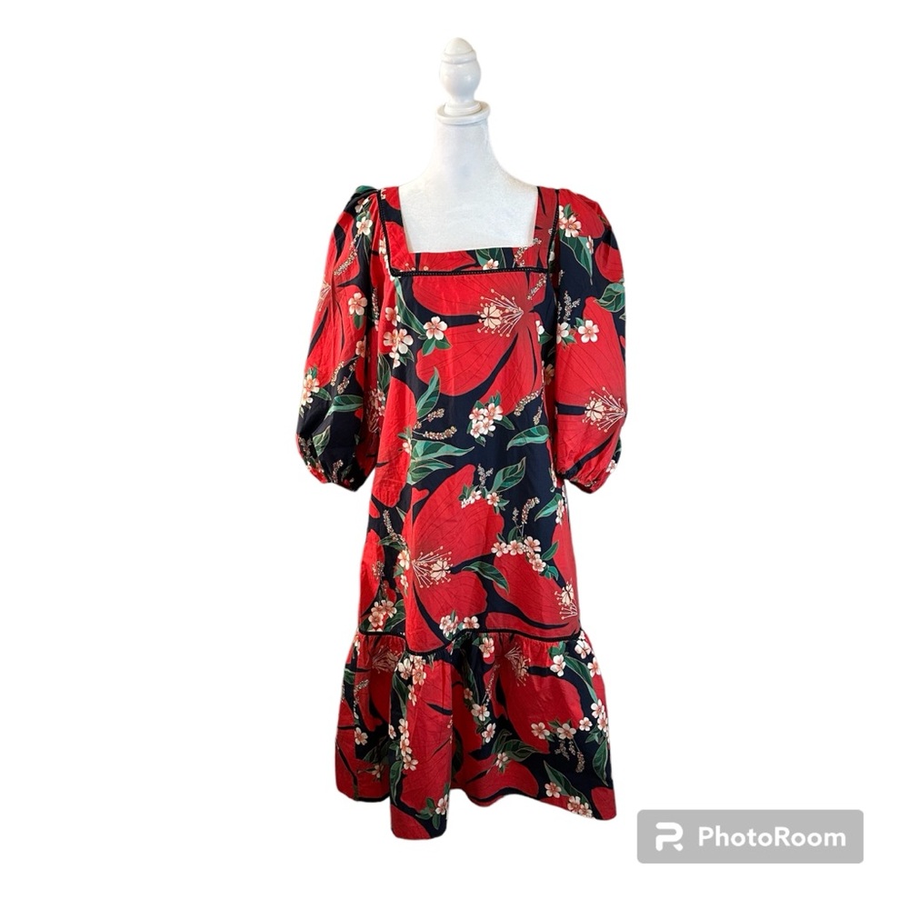 FARM Rio Red Floral Midi Dress